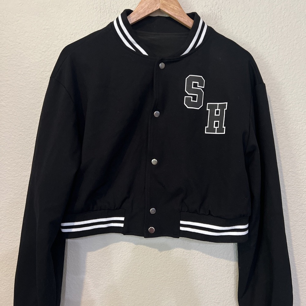 Salty Honey BLACK Jacket Cropped BLACK X-LARGE Soft Womans Letterman Style